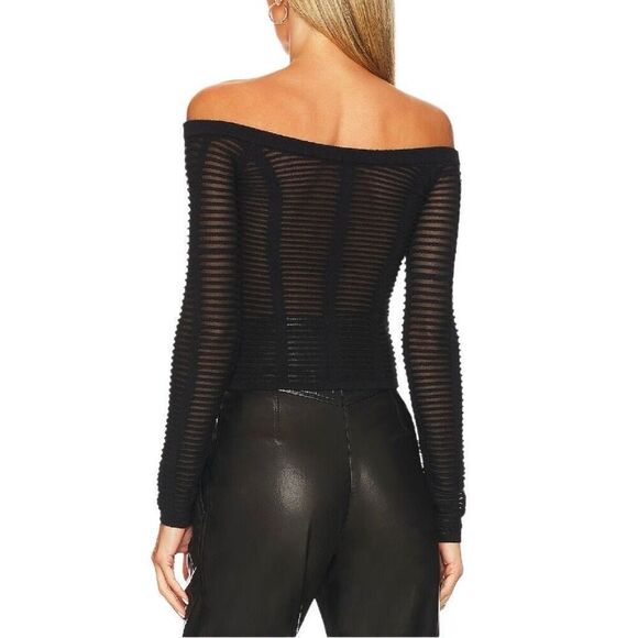 Revolve NBD Amity Layered Mesh Off Shoulder Knit Top Long Sleeve Women XS Black - Picture 3 of 9